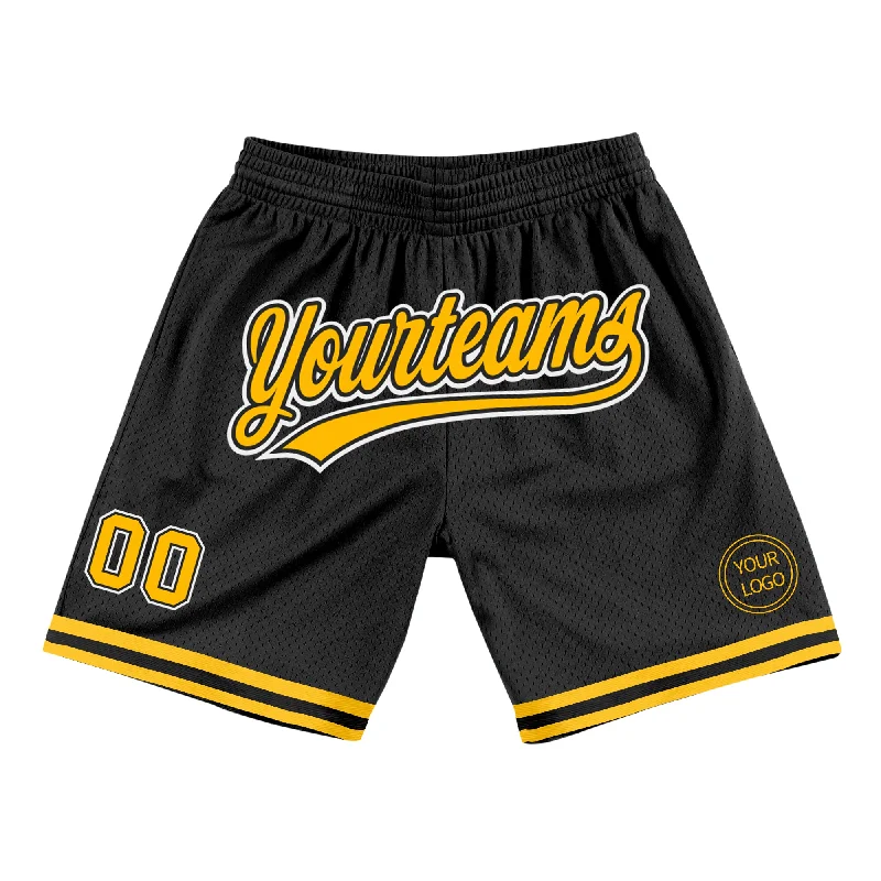 One Size Black Gold-White Authentic Throwback Basketball Shorts