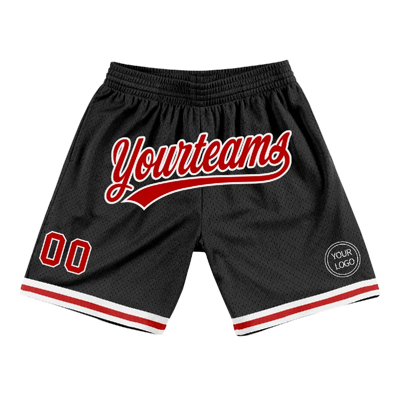 One Size Black Red-White Authentic Throwback Basketball Shorts