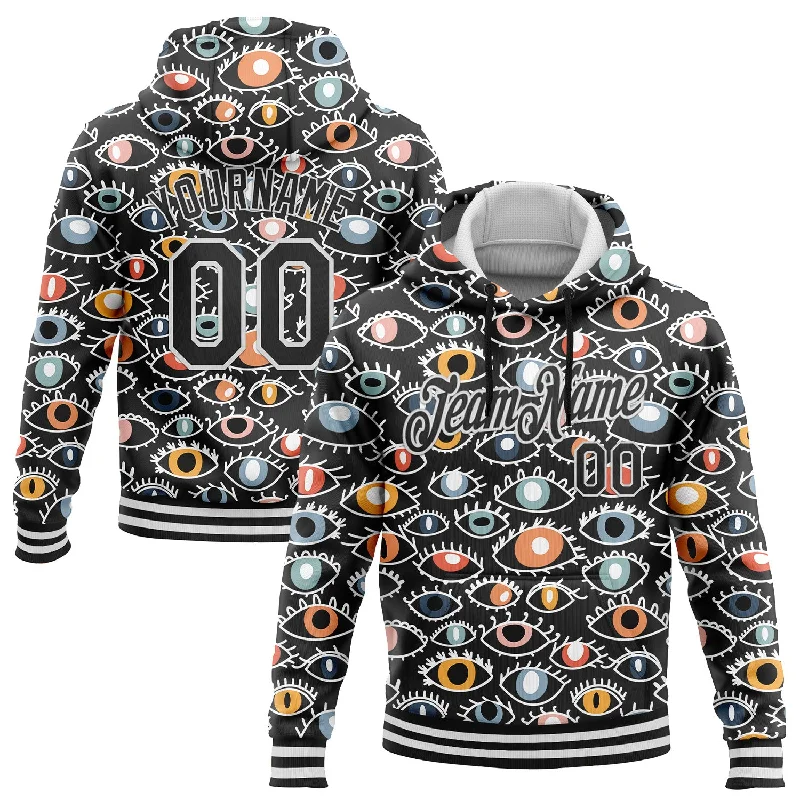 One Size Stitched Black White 3D Pattern Design Evil Eyes Sports Pullover Sweatshirt Hoodie