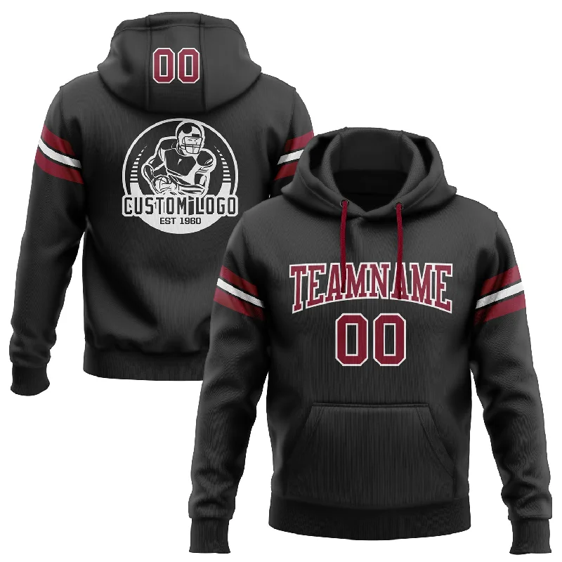 One Size Stitched Black Crimson-White Football Pullover Sweatshirt Hoodie