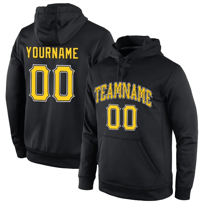 One Size Stitched Black Gold-White Sports Pullover Sweatshirt Hoodie