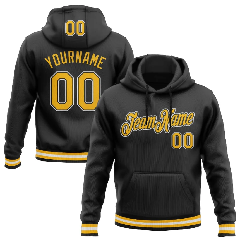 One Size Stitched Black Gold-White Sports Pullover Sweatshirt Hoodie