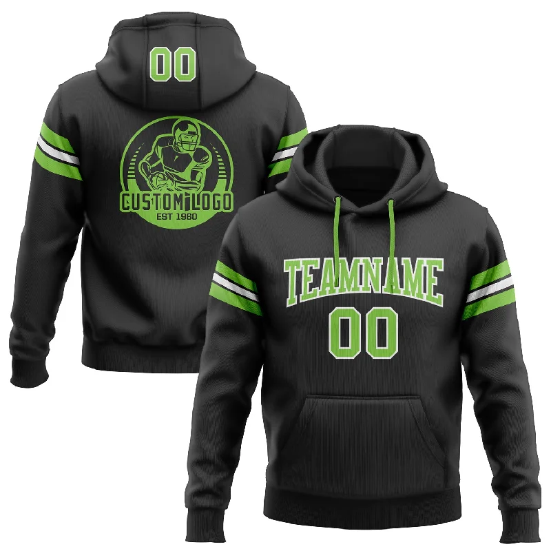 One Size Stitched Black Neon Green-White Football Pullover Sweatshirt Hoodie