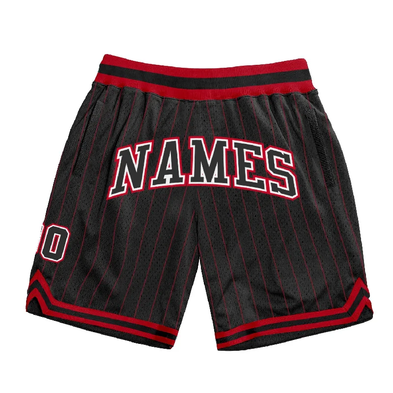 One Size Black Red Pinstripe Black-White Authentic Basketball Shorts