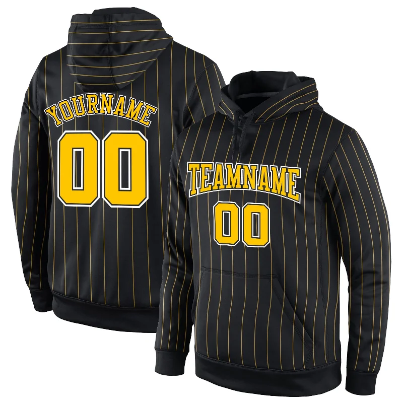 One Size Stitched Black Gold Pinstripe Gold-White Sports Pullover Sweatshirt Hoodie