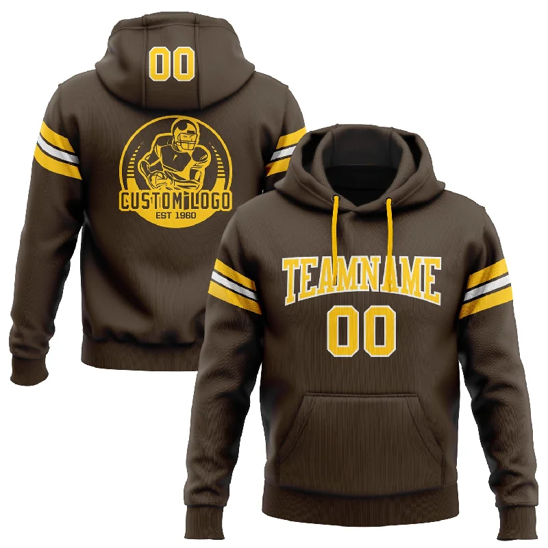 One Size Stitched Brown Gold-White Football Pullover Sweatshirt Hoodie