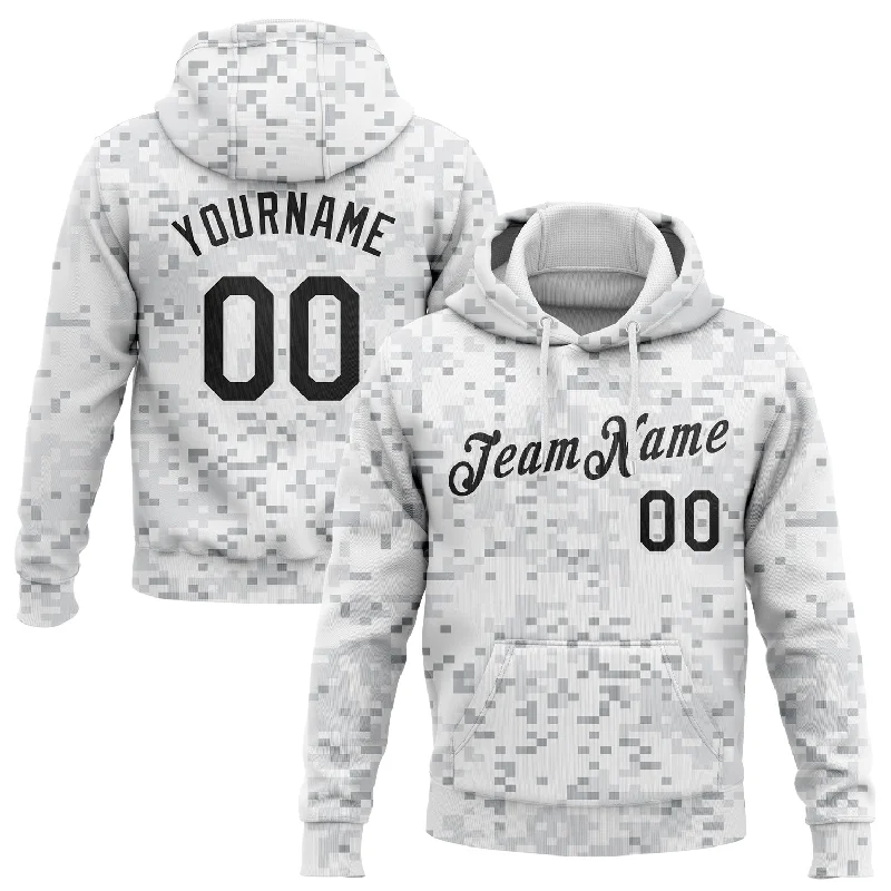 One Size Stitched Camo Black-White 3D Arctic Camouflage Sports Pullover Sweatshirt Salute To Service Hoodie