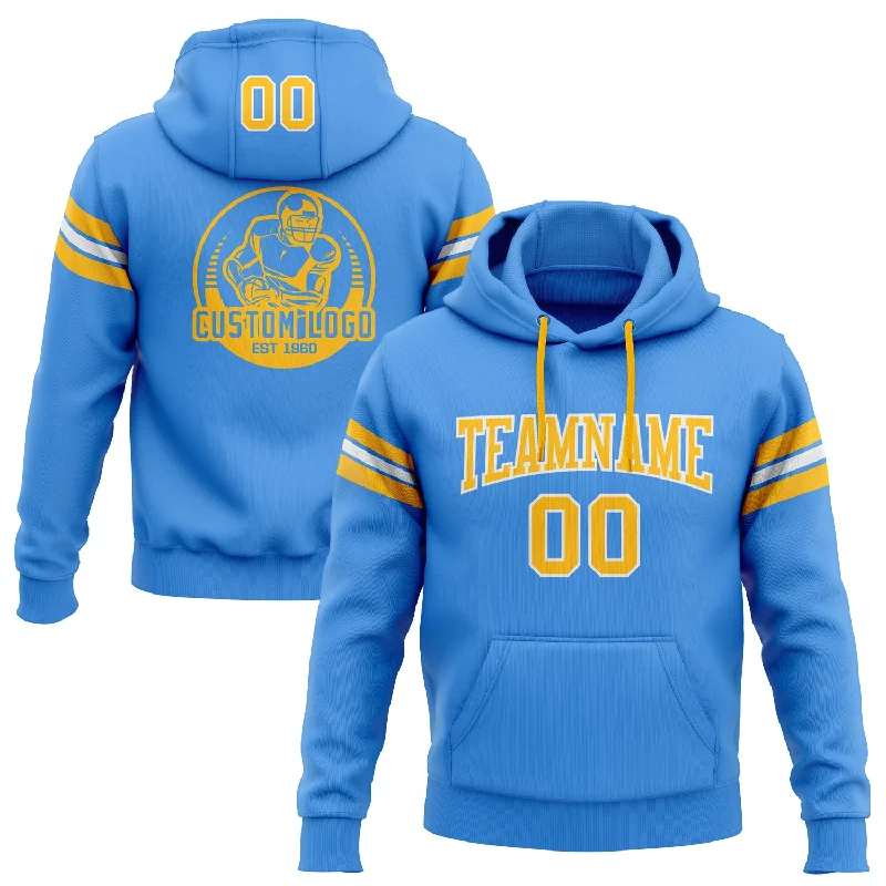 One Size Stitched Powder Blue Gold-White Football Pullover Sweatshirt Hoodie