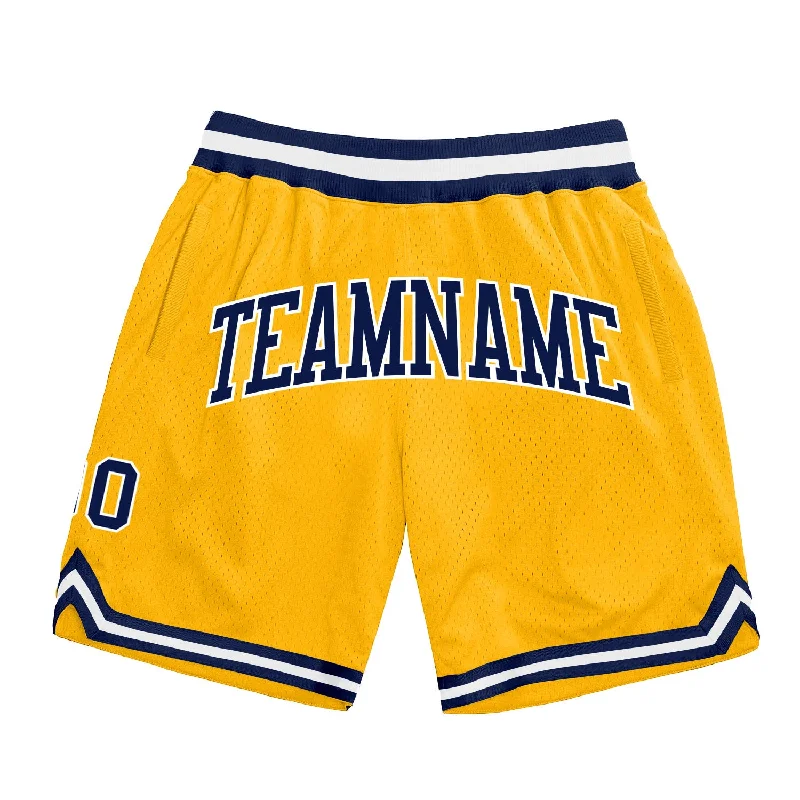 One Size Gold Navy-White Authentic Throwback Basketball Shorts