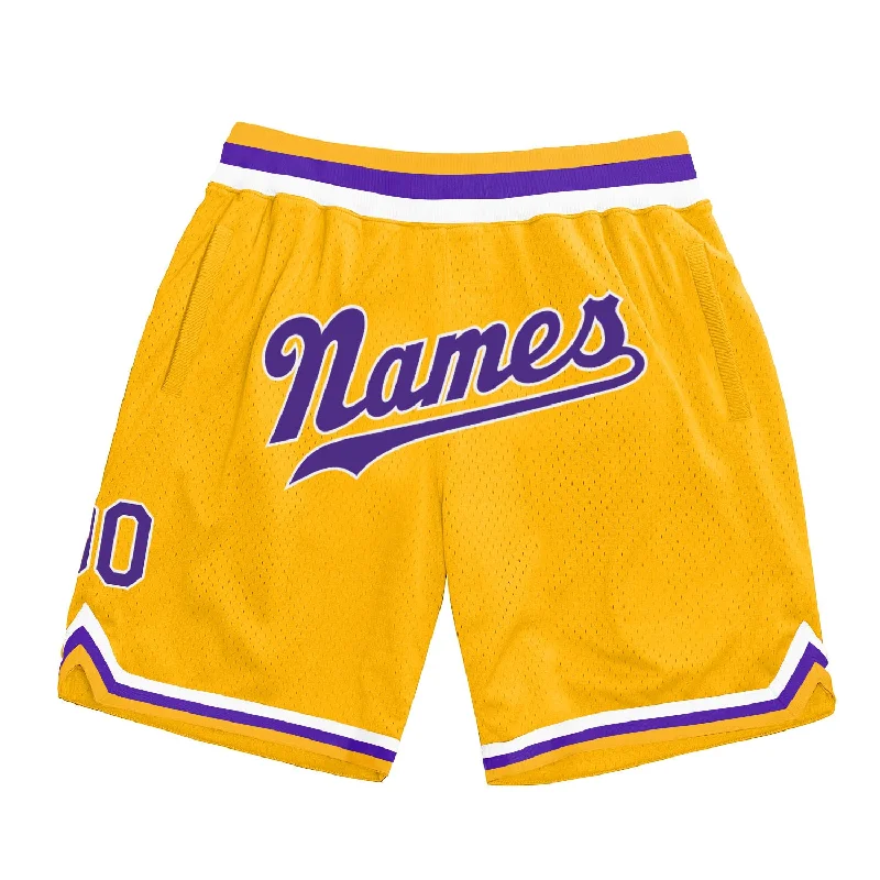 One Size Gold Purple-White Authentic Throwback Basketball Shorts