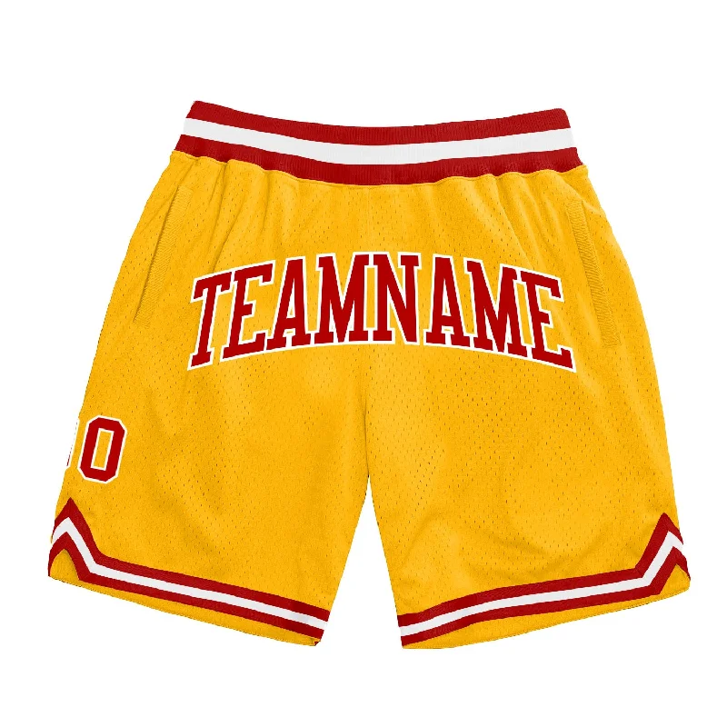 One Size Gold Red-White Authentic Throwback Basketball Shorts