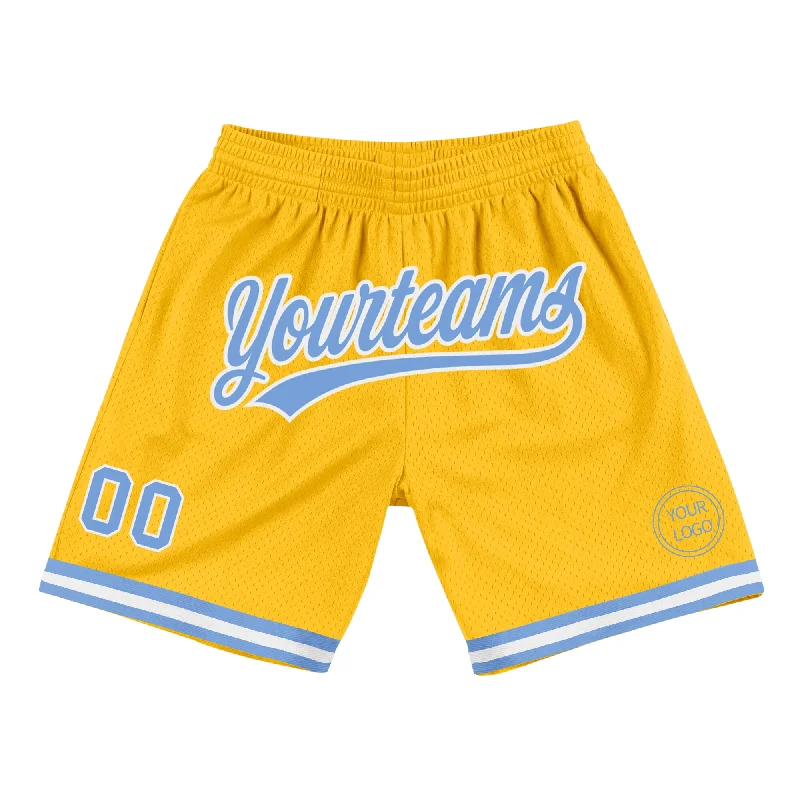 One Size Gold Light Blue-White Authentic Throwback Basketball Shorts