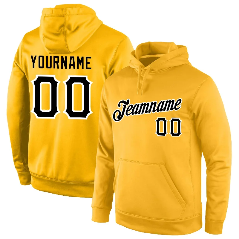 One Size Stitched Gold Black-White Sports Pullover Sweatshirt Hoodie