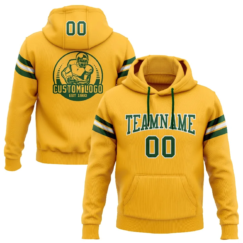 One Size Stitched Gold Green-White Football Pullover Sweatshirt Hoodie