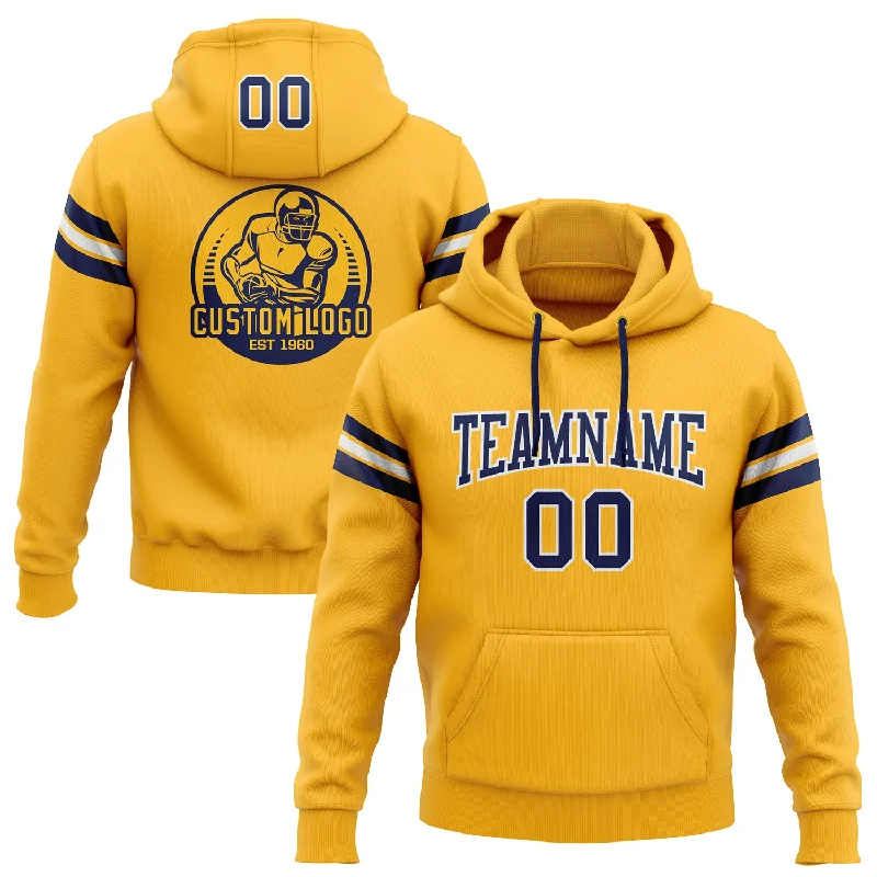 One Size Stitched Gold Navy-White Football Pullover Sweatshirt Hoodie