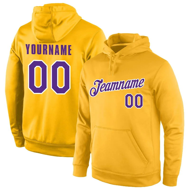 One Size Stitched Gold Purple-White Sports Pullover Sweatshirt Hoodie