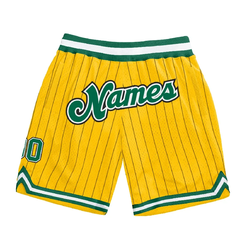 One Size Gold Black Pinstripe Kelly Green-White Authentic Basketball Shorts