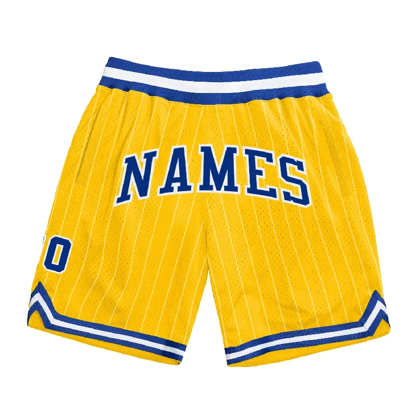 One Size Gold White Pinstripe Royal-White Authentic Basketball Shorts