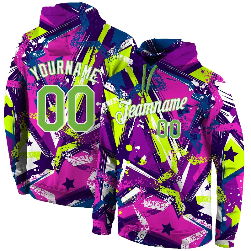 One Size Stitched Graffiti Pattern Neon Green-White 3D Sports Pullover Sweatshirt Hoodie