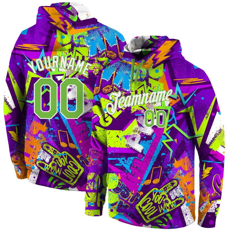 One Size Stitched Graffiti Pattern Neon Green-White 3D Sports Pullover Sweatshirt Hoodie