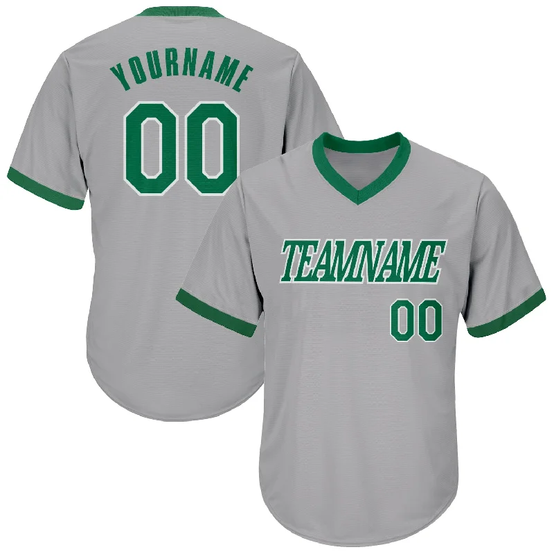 One Size Gray Kelly Green-White Authentic Throwback Rib-Knit Baseball Jersey Shirt