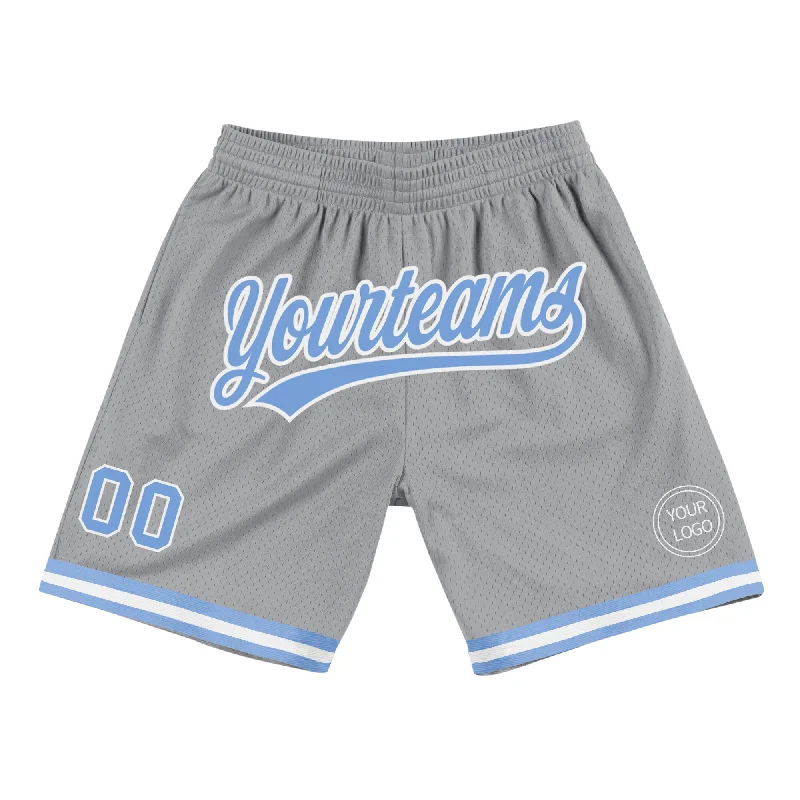 One Size Gray Light Blue-White Authentic Throwback Basketball Shorts