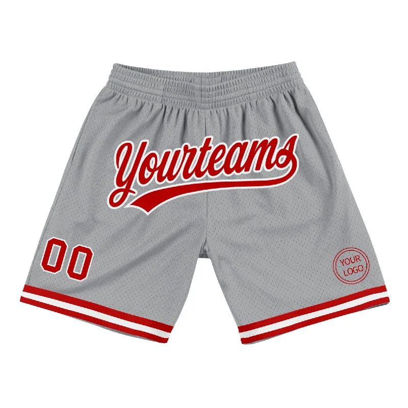 One Size Gray Red-White Authentic Throwback Basketball Shorts