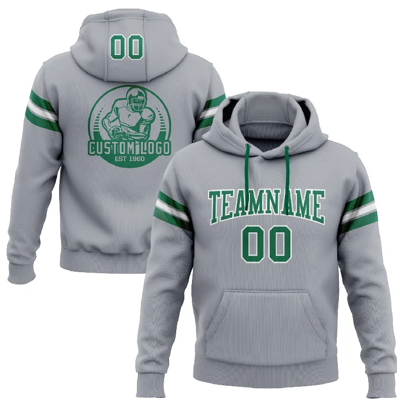 One Size Stitched Gray Kelly Green-White Football Pullover Sweatshirt Hoodie