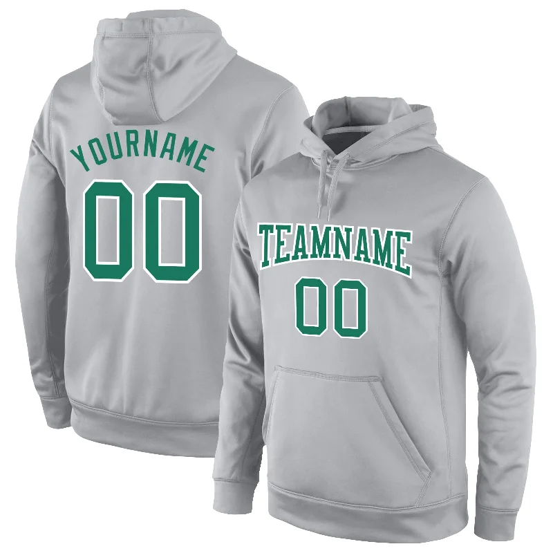 One Size Stitched Gray Kelly Green-White Sports Pullover Sweatshirt Hoodie