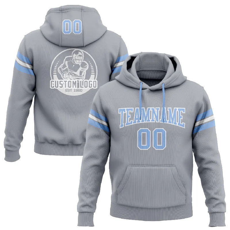 One Size Stitched Gray Light Blue-White Football Pullover Sweatshirt Hoodie