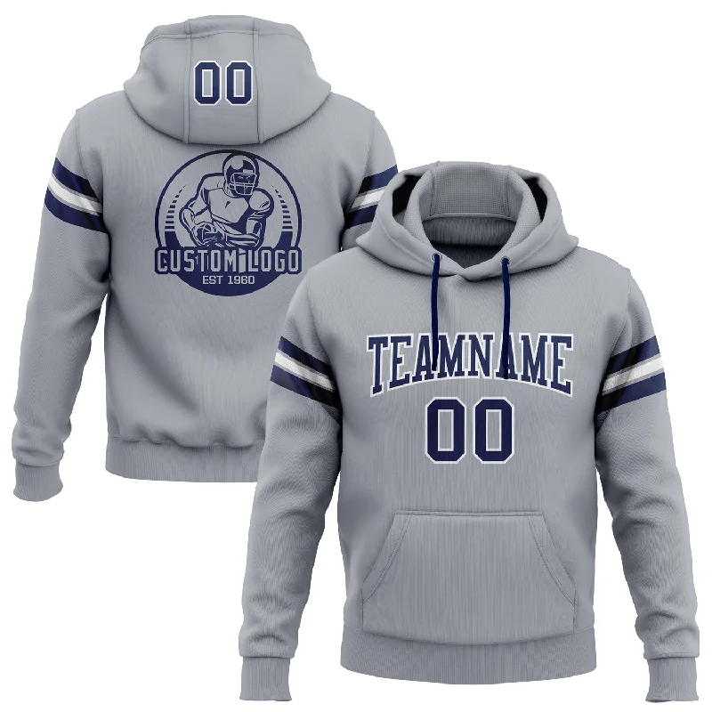 One Size Stitched Gray Navy-White Football Pullover Sweatshirt Hoodie