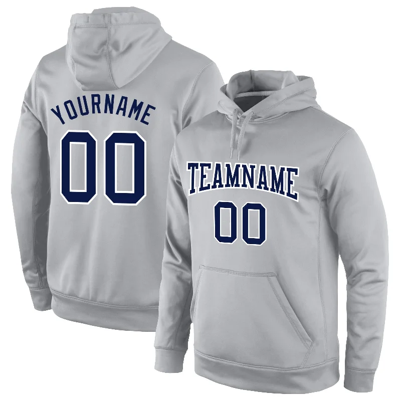 One Size Stitched Gray Navy-White Sports Pullover Sweatshirt Hoodie