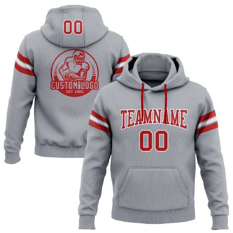 One Size Stitched Gray Red-White Football Pullover Sweatshirt Hoodie