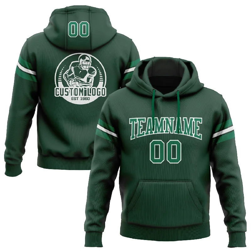 One Size Stitched Green Kelly Green-White Football Pullover Sweatshirt Hoodie