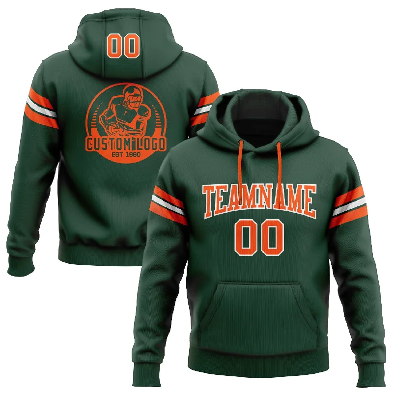 One Size Stitched Green Orange-White Football Pullover Sweatshirt Hoodie