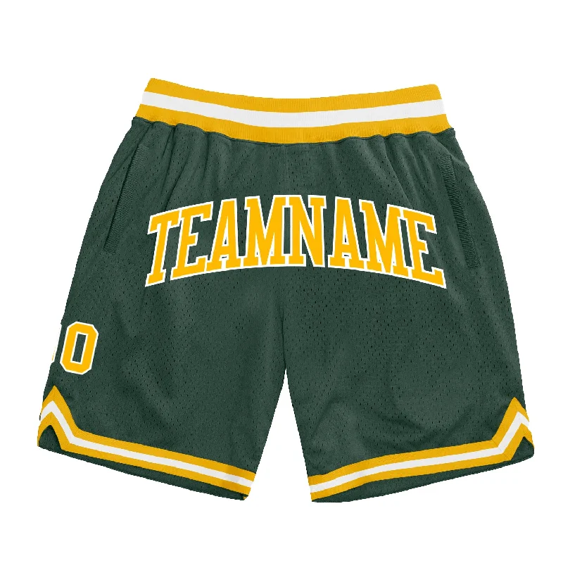 One Size Hunter Green Gold-White Authentic Throwback Basketball Shorts