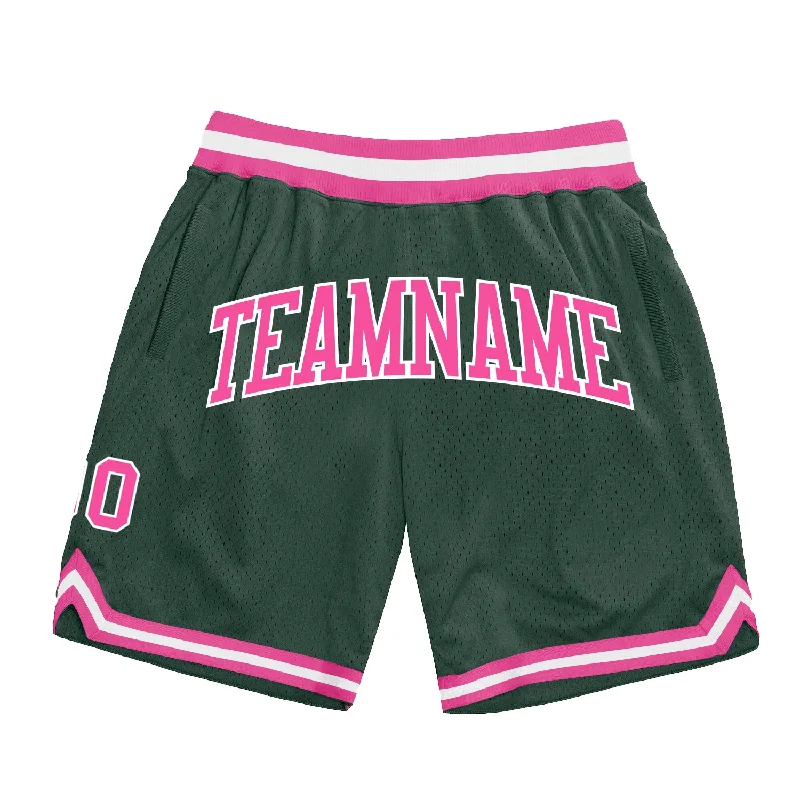 One Size Hunter Green Pink-White Authentic Throwback Basketball Shorts