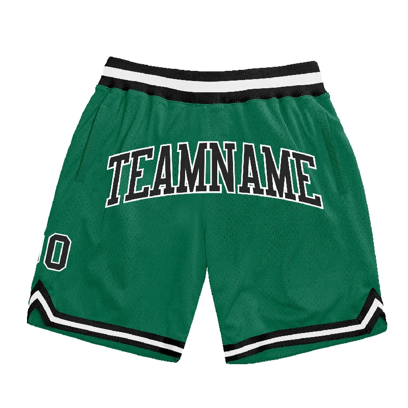 One Size Kelly Green Black-White Authentic Throwback Basketball Shorts