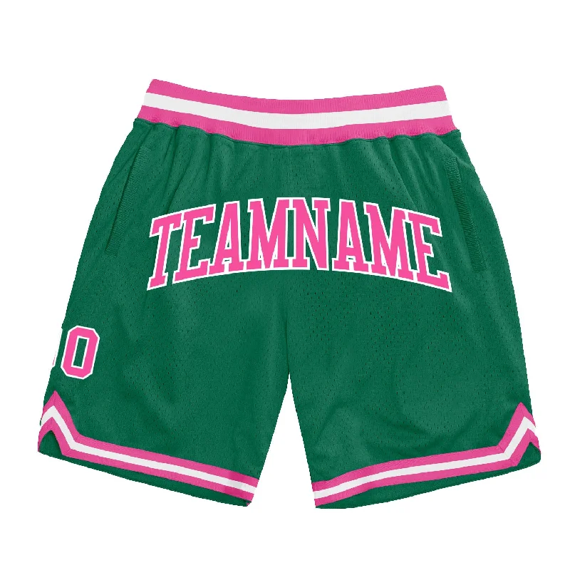 One Size Kelly Green Pink-White Authentic Throwback Basketball Shorts