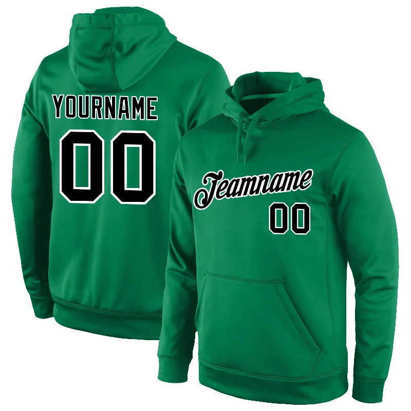 One Size Stitched Kelly Green Black-White Sports Pullover Sweatshirt Hoodie