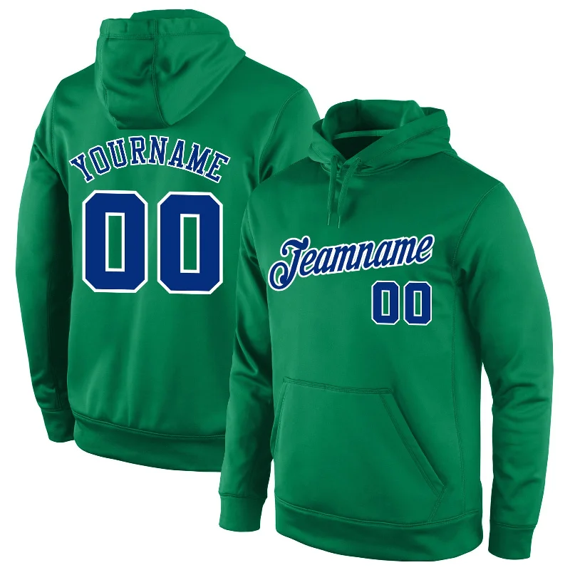 One Size Stitched Kelly Green Royal-White Sports Pullover Sweatshirt Hoodie