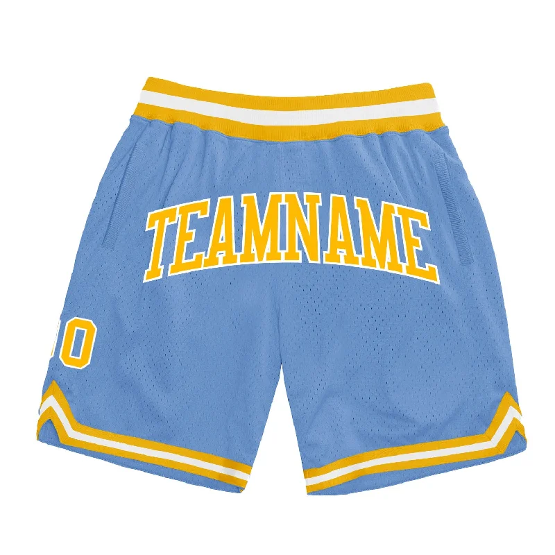 One Size Light Blue Gold-White Authentic Throwback Basketball Shorts