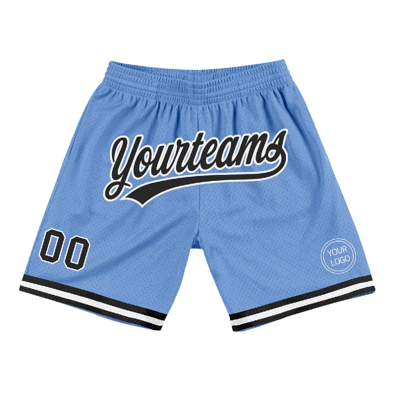 One Size Light Blue Black-White Authentic Throwback Basketball Shorts