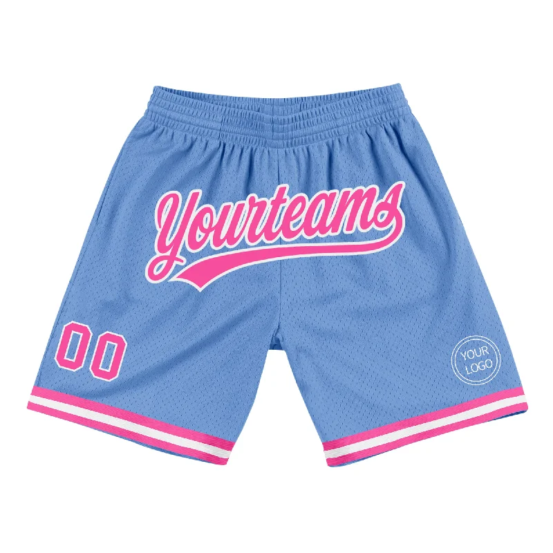 One Size Light Blue Pink-White Authentic Throwback Basketball Shorts