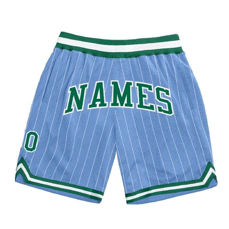 One Size Light Blue White Pinstripe Kelly Green-White Authentic Basketball Shorts