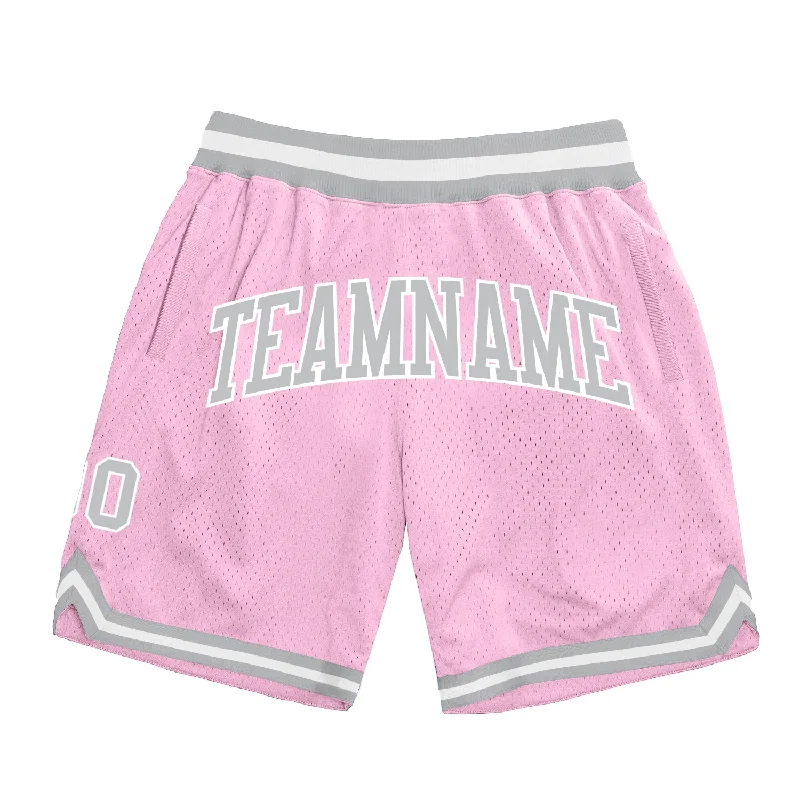 One Size Light Pink Gray-White Authentic Throwback Basketball Shorts