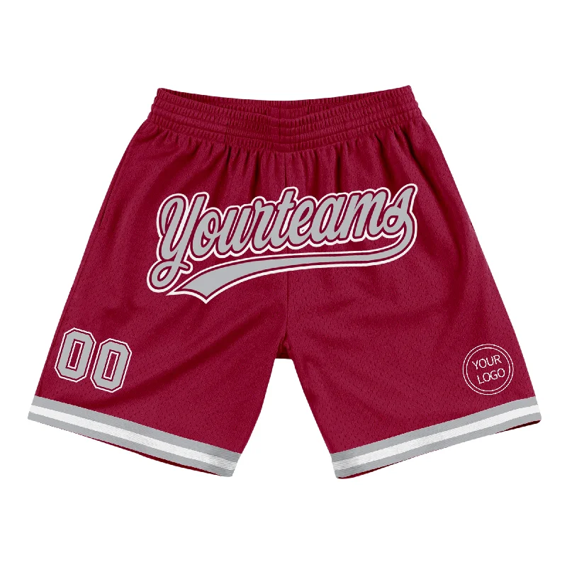 One Size Maroon Gray-White Authentic Throwback Basketball Shorts