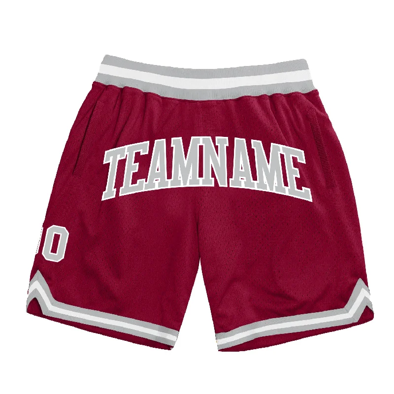 One Size Maroon Gray-White Authentic Throwback Basketball Shorts