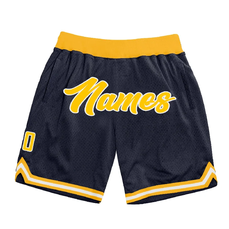 One Size Navy Gold-White Authentic Throwback Basketball Shorts