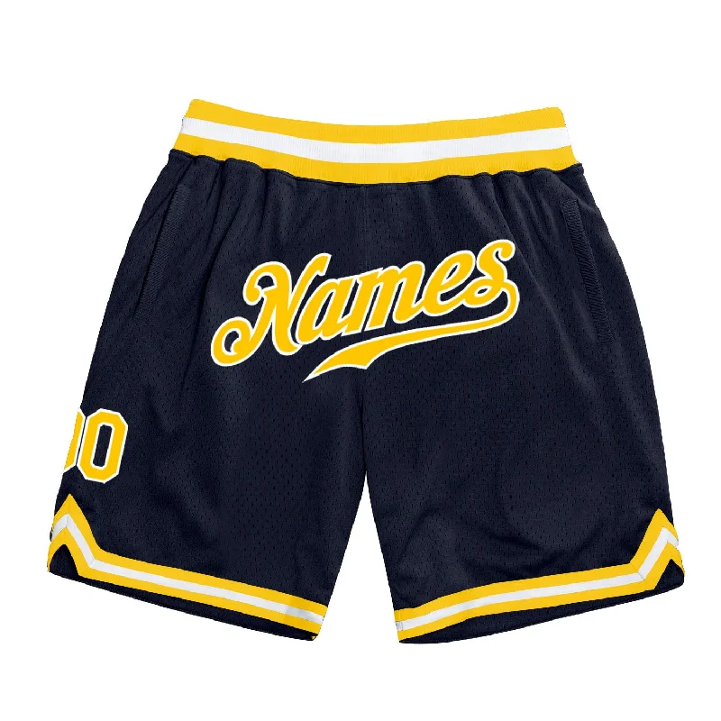 One Size Navy Gold-White Authentic Throwback Basketball Shorts